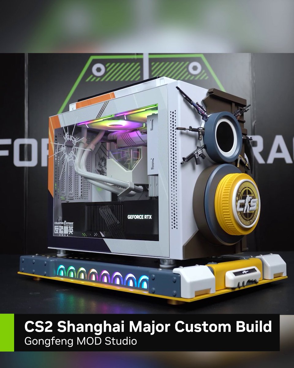 ⚠️ New GeForce Garage Build ⚠️ Check out this one-of-a-kind GeForce RTX 4080 SUPER-powered custom PC, which will be awarded to the MVP of the 2024 Counter-Strike 2 Perfect World Shanghai Major! 🛠️: Gongfeng MOD Studio