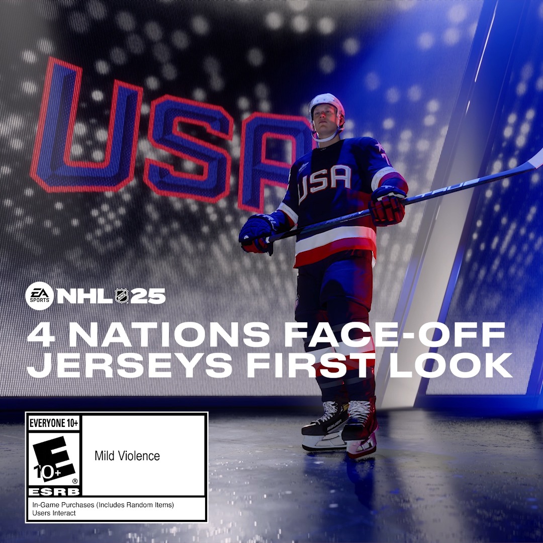 First look at the 4 Nations Face-Off uniforms in #NHL25 📸 Play today to secure your 4 Nations Face-Off player choice pack 🏒