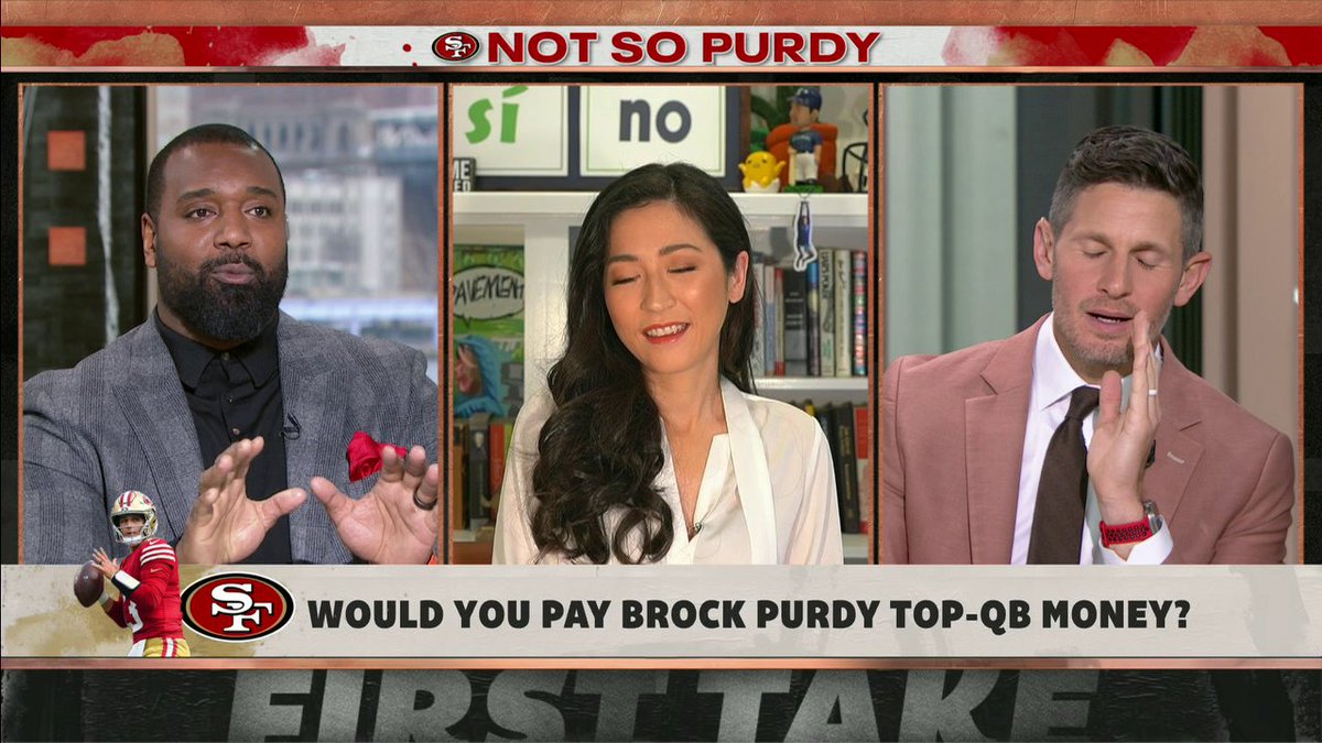 Chris Canty was asked if he would pay Brock Purdy top-tier money this offseason: “Not this offseason. I wouldn’t. I need to see more from Brock Purdy.” Look at Dan Orlovsky’s reaction💀