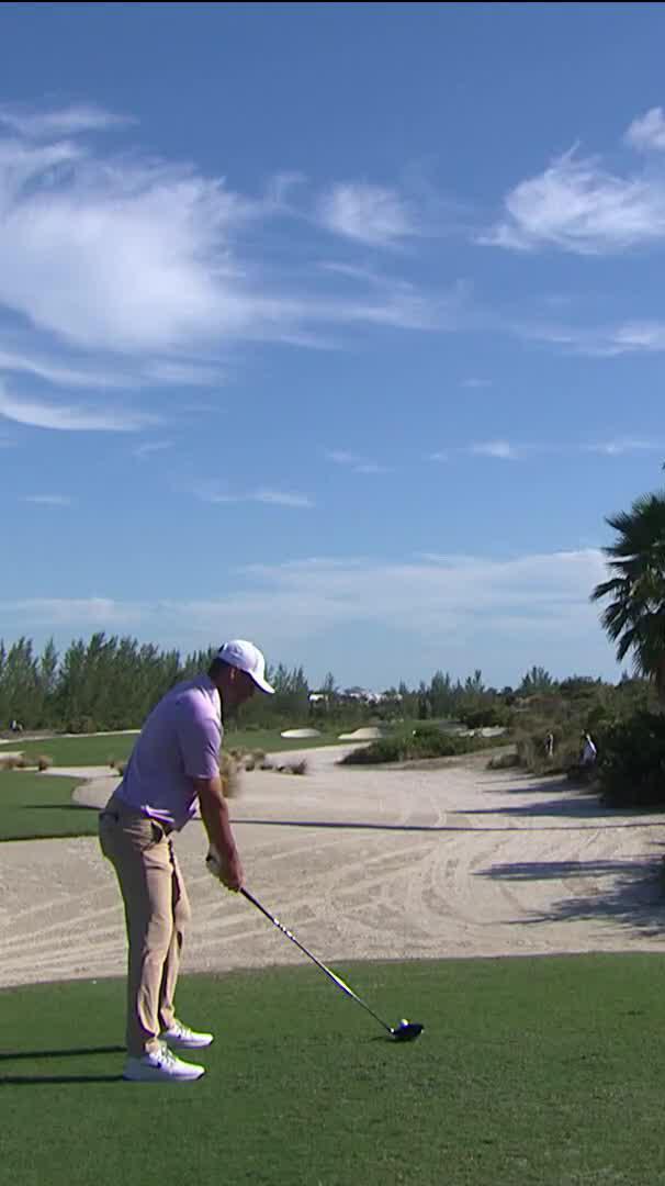 Lucky break for Scottie 🫢 Scheffler’s tee shot lands in the fairway after bouncing off a rock! 📺 GOLF Channel