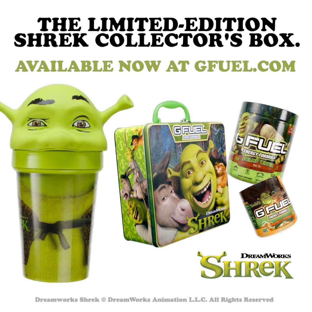 💚 SHREK IT OUT THIS HOLIDAY SEASON!! 💚 The ultimate Shrek x #GFUEL Collector’s Box is HERE, featuring: 🍍 Swamp Water - Mai Tai 🧅 Onions & Waffles?!?! - Mini Tub ✨ Premium Metal Lunchbox ✨ Exclusive 24oz Shrek Shaker ✨ Character Sticker 🎄 Available NOW – get it in time for the HOLIDAYS before it's gone!! 🛍️