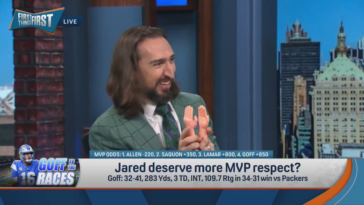 .nick wright thinks Jared Goff will win MVP… and you’ll never guess what made an appearance during his explanation: “When he does, we should all give him a round of applause.” 👏🤦‍♂️