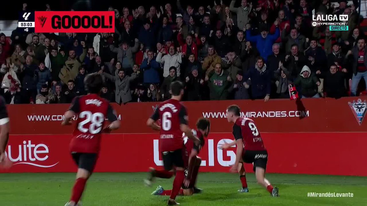 Vencer al Racing líder ✅ Remontar al Levante ✅ Declarado el ESTADO DE FELICIDAD en Anduva 😊 ¡El Club Deportivo Mirandés duerme en ascenso directo! 🔴⚫ #LALIGAHYPERMOTION