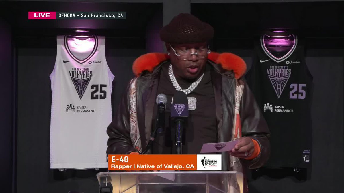 The Bay Area's own E-40 announces the second set of Valkyries drafted to Golden State 👀 @wnbagoldenstate | WNBA