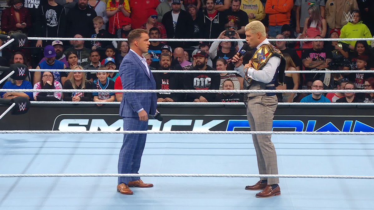.Cody Rhodes is asking Chad Gable the hard questions and he couldn't take the heat ๐ค #SmackDown