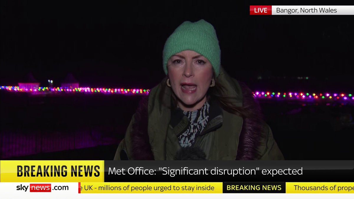 'I have been broadcasting from storms and extreme weather for more than 20 years and I don't think I have ever experienced gusty winds like this' Sky's Charlotte Leeming reports from Bangor, North Wales as Storm Darragh makes landfall. 📺 Sky 501
