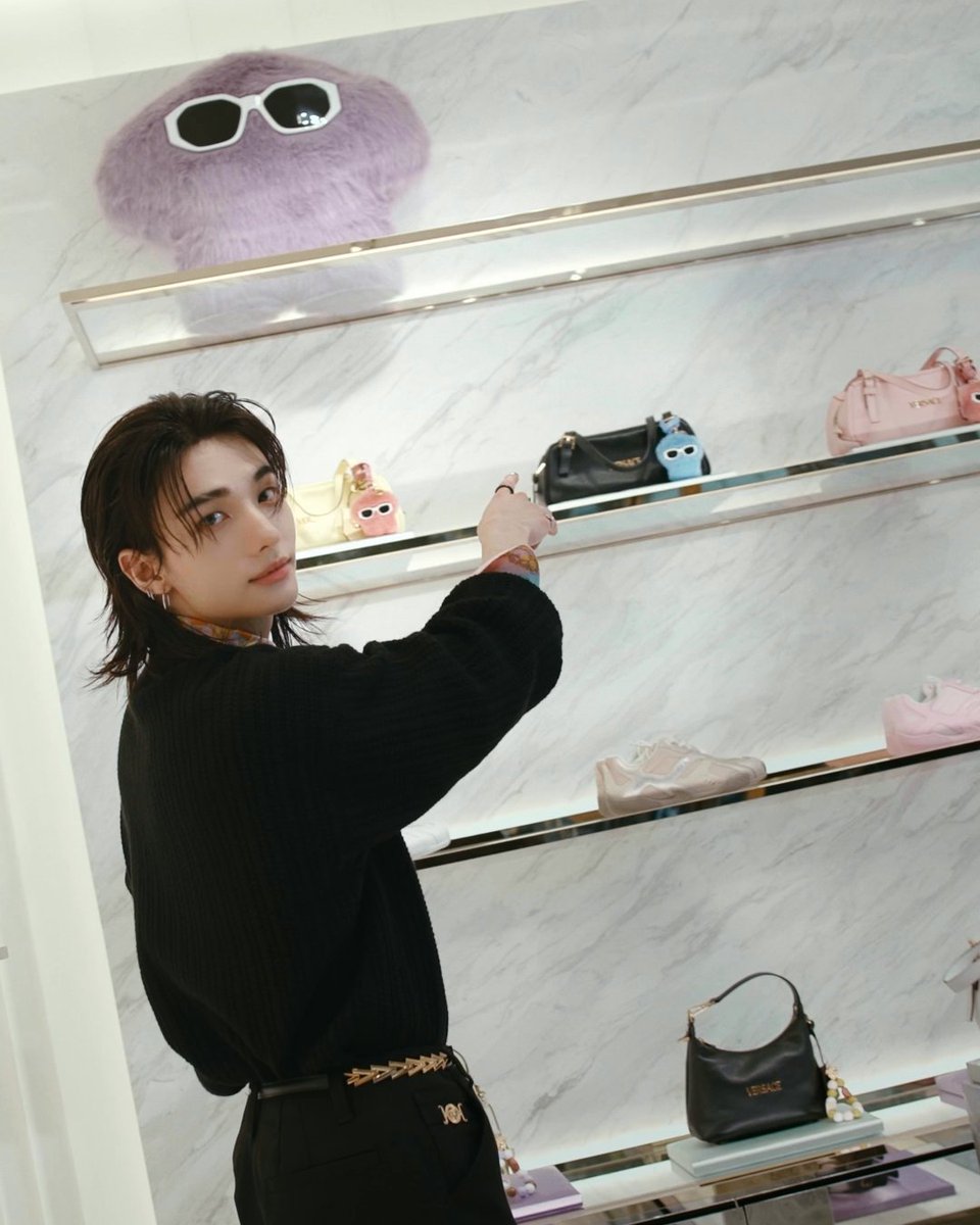 A #VersaceHoliday with Hyunjin The Versace Global Brand Ambassador at the Versace Tokyo Ginza boutique #Hyunjin #StrayKids #Versace