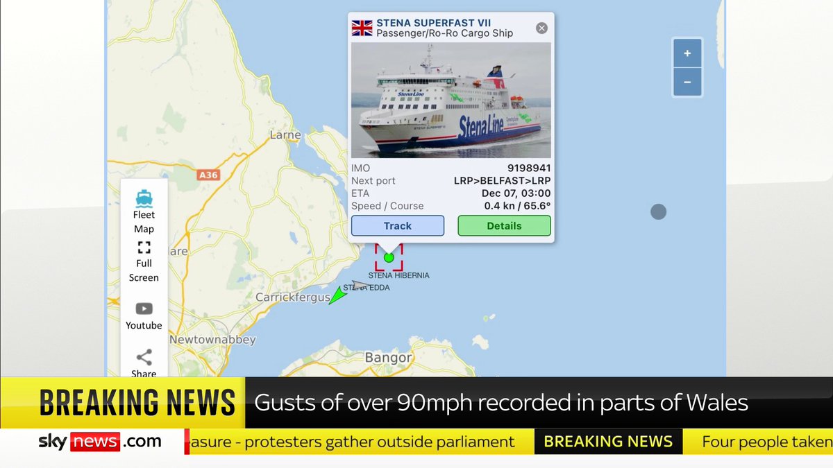 Eileen Roberts is stuck onboard the Stena Line Ferry as the wind from Storm Darragh is making it hard to dock in Belfast. She tells Sky's Matt Barbet, "we have absolutely no idea when we're going to get in" 📺 Sky 501, Virgin 602 and YouTube