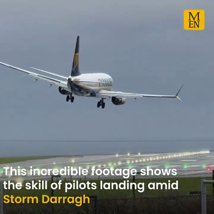 Incredible footage shows the skill of the pilots landing at Manchester Airport during Storm Darragh 🛬