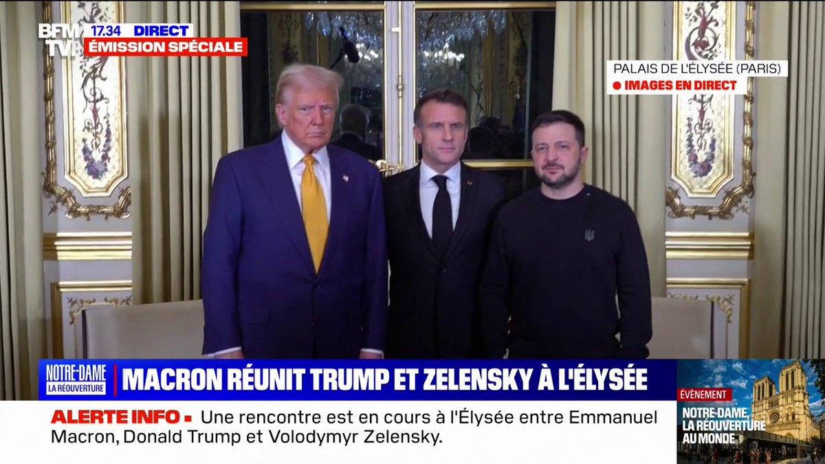 🇺🇸🇺🇦🇫🇷 FLASH - Emmanuel Macron a organisé une réunion trilatérale à l’Élysée avec Donald Trump et Volodymyr Zelensky. (BFMTV)
