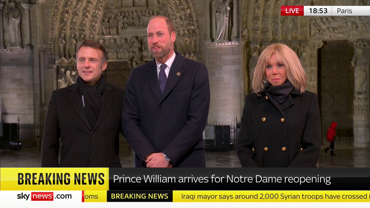 BREAKING: Prince William has arrived at Notre-Dame Cathedral for its ceremonial reopening in Paris Live updates 🇫🇷 ➡️ 📺 Sky 501, Virgin 602, Freeview 233 and YouTube