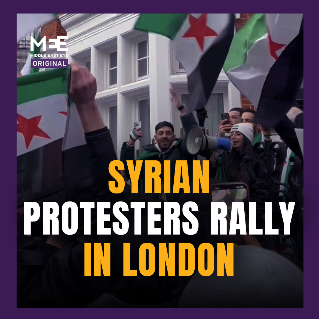 Syrian opposition supporters demonstrated outside the Russian Embassy in London to protest Russia's support for the Assad regime. Waving Syrian revolution flags and chanting anti-Assad slogans, the demonstrators called for an end to Russia's military and political backing