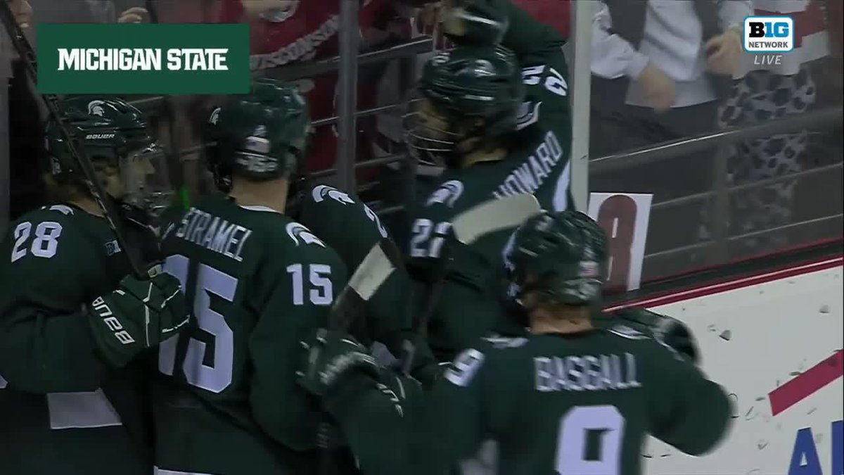 Stramel gets MSU on the board in the second period to cut the deficit to 2-1. Nice pass from Dorwart to Howard to set up the initial shot.