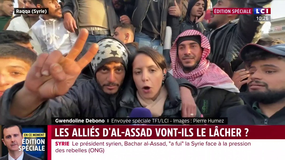 Syrie : des scènes de liesse à Raqqa après l'annonce de la chute du régime de Bachar al-Assad par les rebelles ▶️ gwendoline debono et Pierre Humez sont sont sur place pour LCI Avec Paola Puerari ⬇️