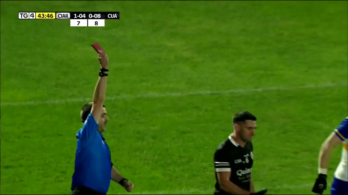 Huge moment in the Ulster senior club final. Daryl Brannigan of Kilcoo sees red for a shoulder to the head. Was it the right call?