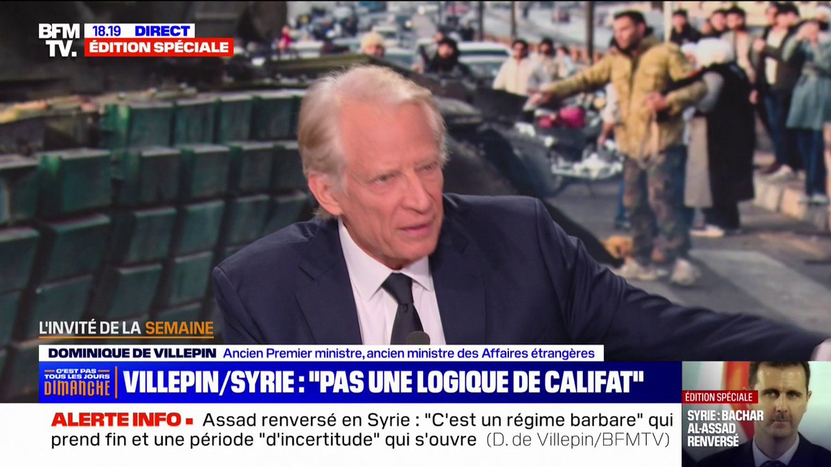 Dominique de Villepin, ancien Premier ministre, sur Al-Jolani: "On n'est pas aujourd'hui dans une logique de califat"