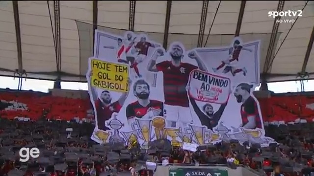 O mosaico da torcida do Flamengo em homenagem a Gabigol. 🎥 sportv | ge