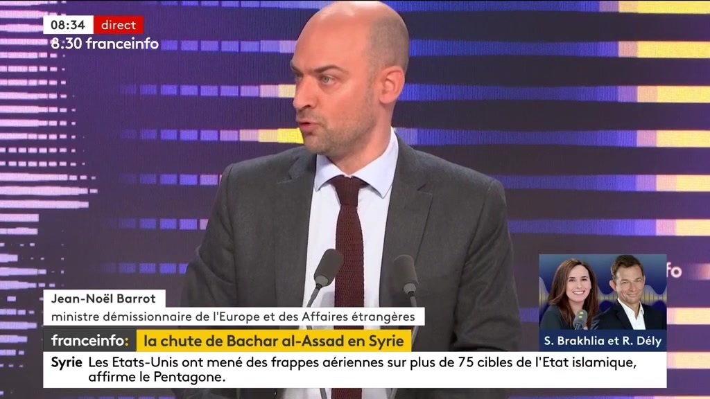 🔴ALERTE INFO Selon le ministre des affaires étrangères, Jean Noël Barrot , ce qui se passe en Syrie est "une bonne nouvelle pour le peuple syrien et pour la liberté"