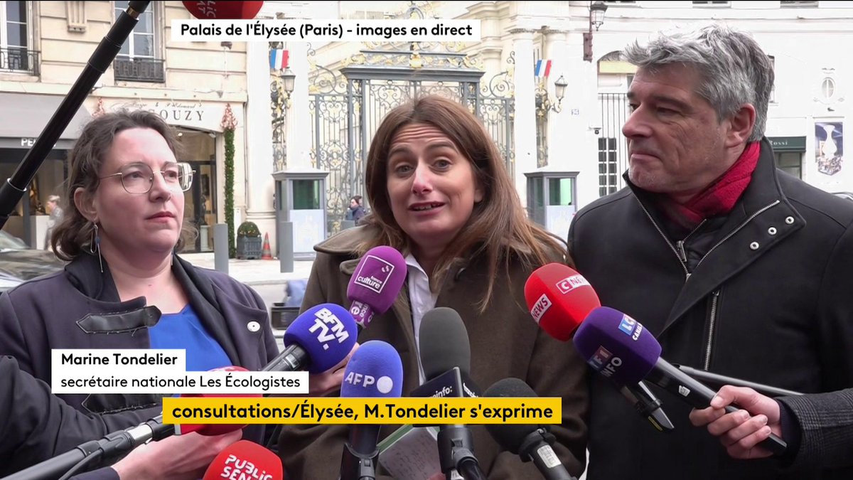 🔴 DIRECT - 🗣️"Le président a compris qu'il devait arrêter de n'en faire qu'à sa tête." Marine Tondelier, secrétaire nationale des Écologistes, s'exprime au sortir d'une consultation avec Emmanuel Macron.
