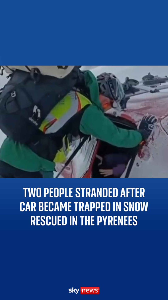 Two people who were stranded after their car became trapped in snow were rescued in the Pyrenees. Rescue crews responded to an emergency call that two people were trapped in the blizzard in Spain, using skis to reach them ⬇️