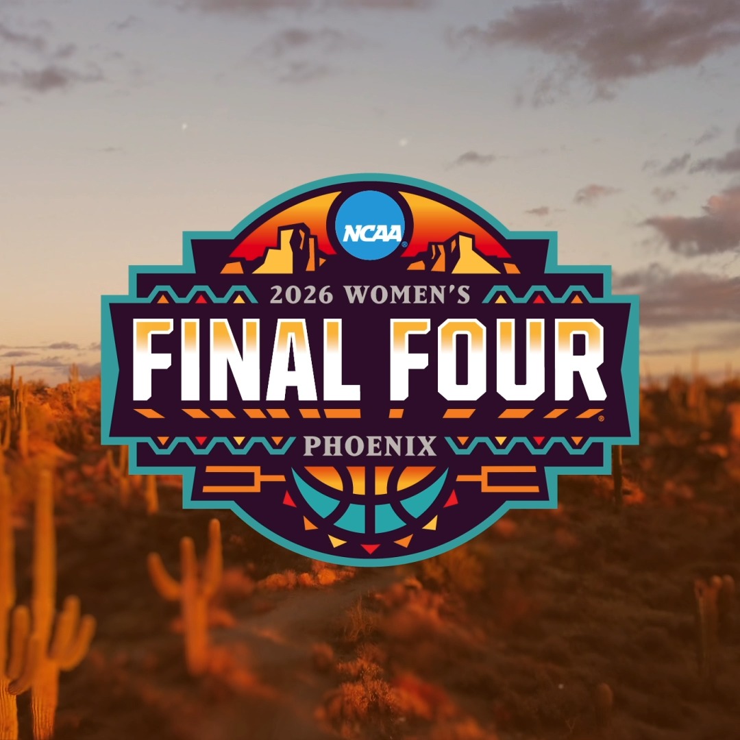 LOGO REVEALED 🚨🏀 The 2026 #WFinalFour logo brings Arizona's natural beauty to life by showcasing vibrant mountains and a radiant sky, all inspired by the state's iconic hues of yellow, red, and turquoise.