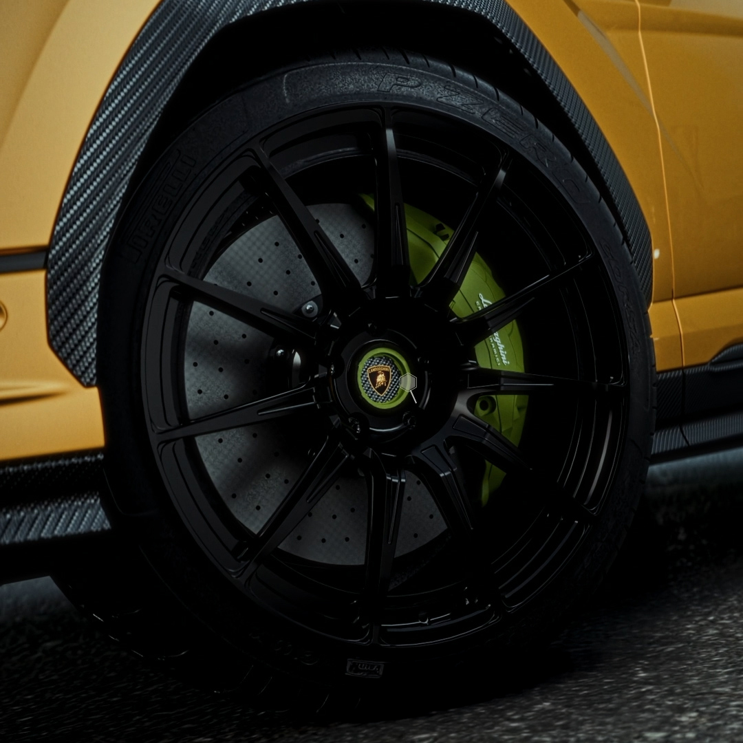 Let your ride reflect your style. Customize your Urus with 23” Penteo Rims and matching brake caliper badges — a winning combo inspired by the racetrack. #Lamborghini CO2 Emission and Fuel consumption combined: