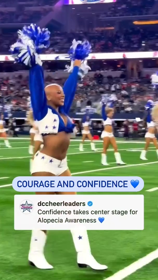 Dallas Cowboys cheerleader Armani Latimer is spreading awareness for alopecia in her own way. This season she had been wearing a wig but tonight she proudly performed bald for the first time. 🎥 Dallas Cowboys Cheerleaders Clarence Hill Jr
