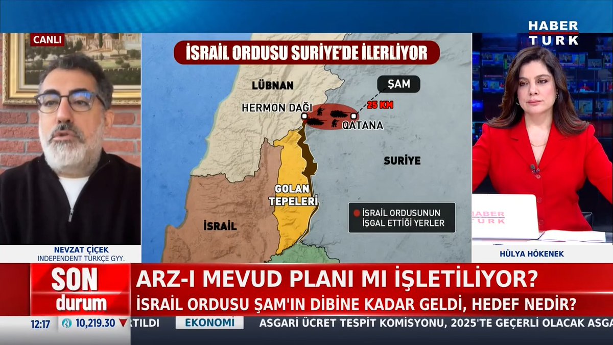 İsrail ordusu Suriye'de ilerliyor, Şam'ın 25 km yakınında... İsrail'in hedefi ne? "Suriye meselesi Türkiye-İsrail meselesi haline gelmeye başlıyor." Independent Türkçe Genel Yayın Yönetmeni Nevzat Çiçek #GünOrtası'nda Hülya Hökenek İncedursun'e anlattı.