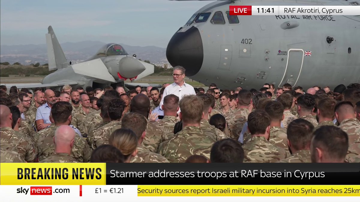 "Thank you for everything you do for our country." Prime Minster Keir Starmer addresses British troops at an RAF base in Cyprus. 📺 Sky 501, Virgin 602, Freeview 233 and YouTube
