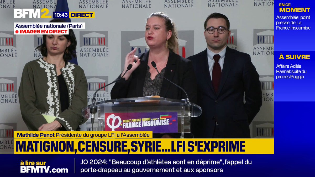 💬 "J'invite l'ensemble des partenaires du Nouveau Front populaire à revenir à la raison" Mathilde Panot, présidente du groupe LFI à l'Assemblée, critique la participation du PS aux consultations menées ce mardi par Emmanuel Macron sur le gouvernement d'union nationale