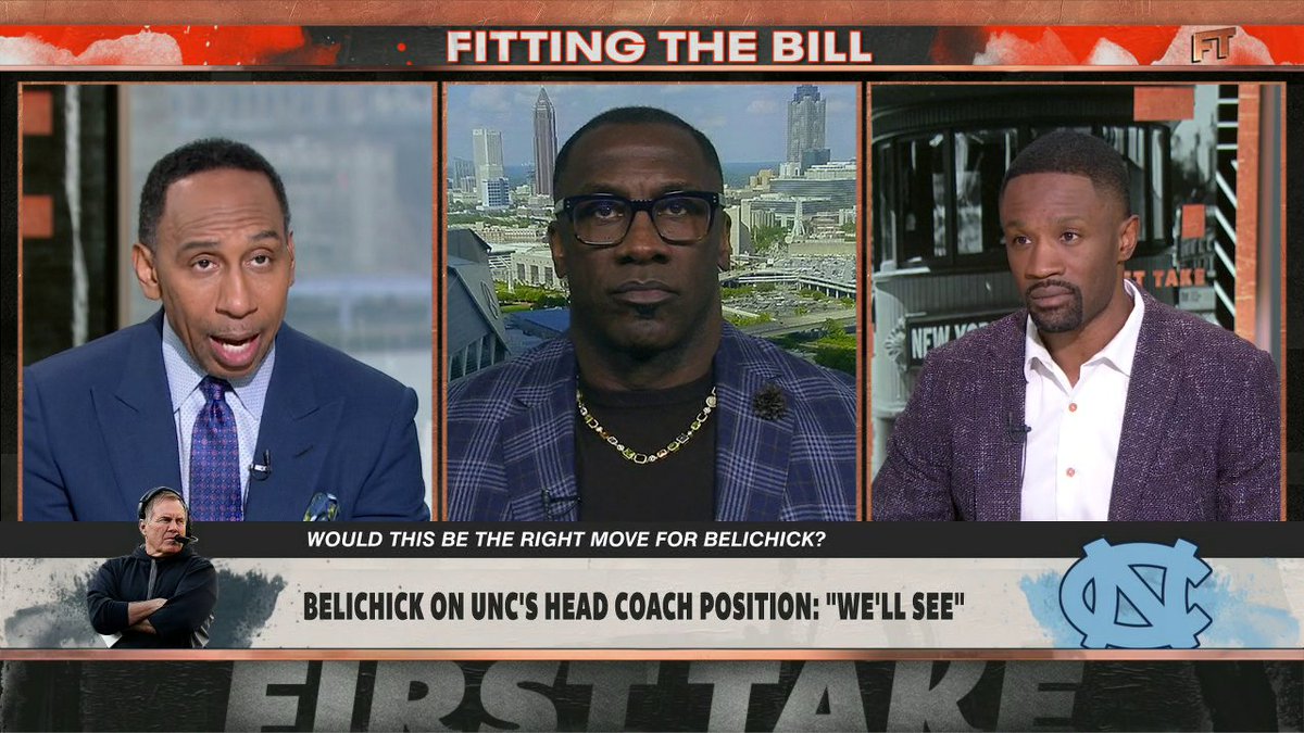 .Stephen A Smith says Bill Belichick becoming the head coach at UNC Football would be 'beneath him'." 😳 "I see Bill Belichick and I think NFL, and NFL only." 👀