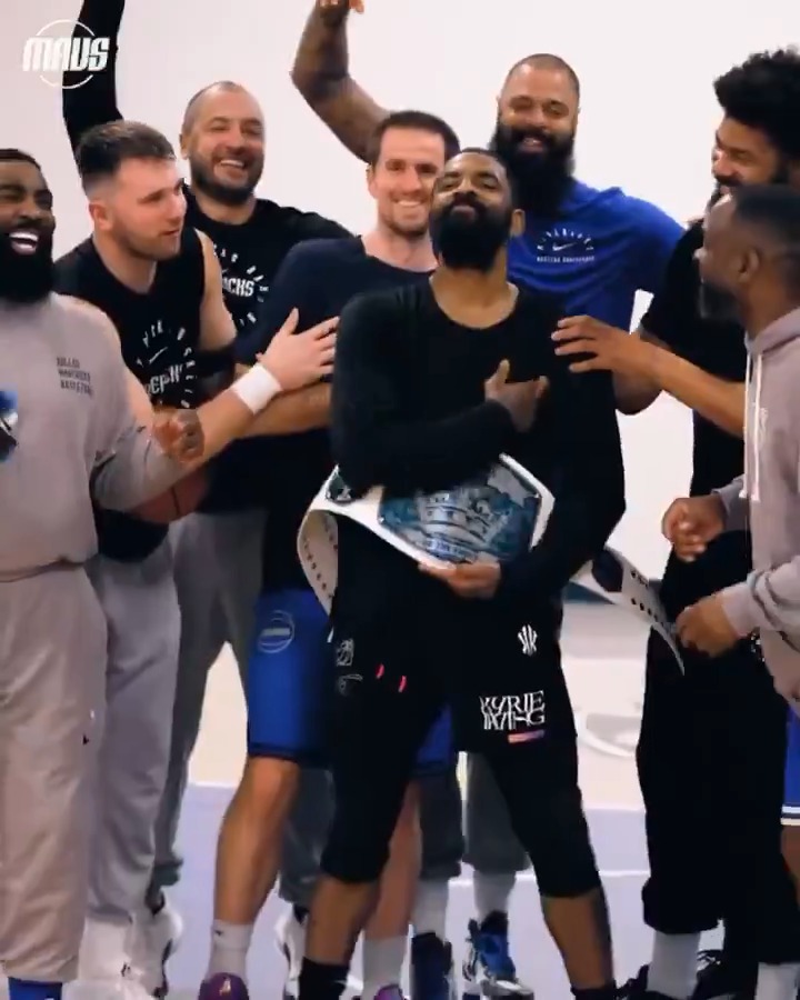 Kyrie beat the whole Mavs roster in a 1v1 tournament 💪 Even got a championship belt 🤣 (via Dallas Mavericks, @luka7doncic)