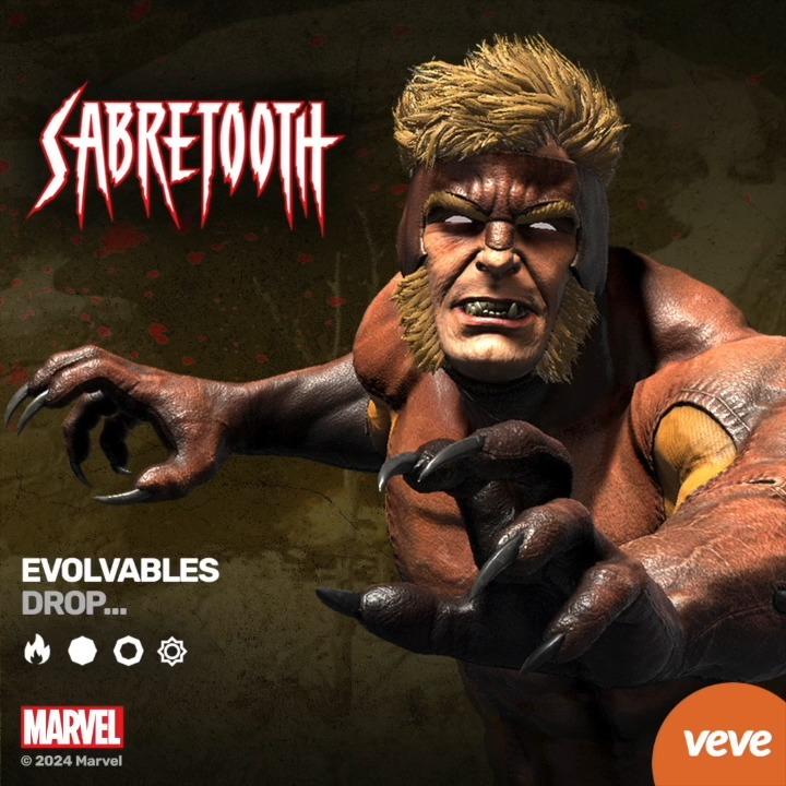 Unleash the beast known as Sabretooth in the latest Evolvables drop! Witness Sabretooth’s primal strength and relentless ferocity as he evolves through multiple stages, each revealing the primal instincts of Marvel Entertainment’s most brutal adversary. Blended with raw power and calculated menace, Marvel Entertainment’s Sabretooth Evolvables drop begins Sat, 14 Dec at 8 AM PT.