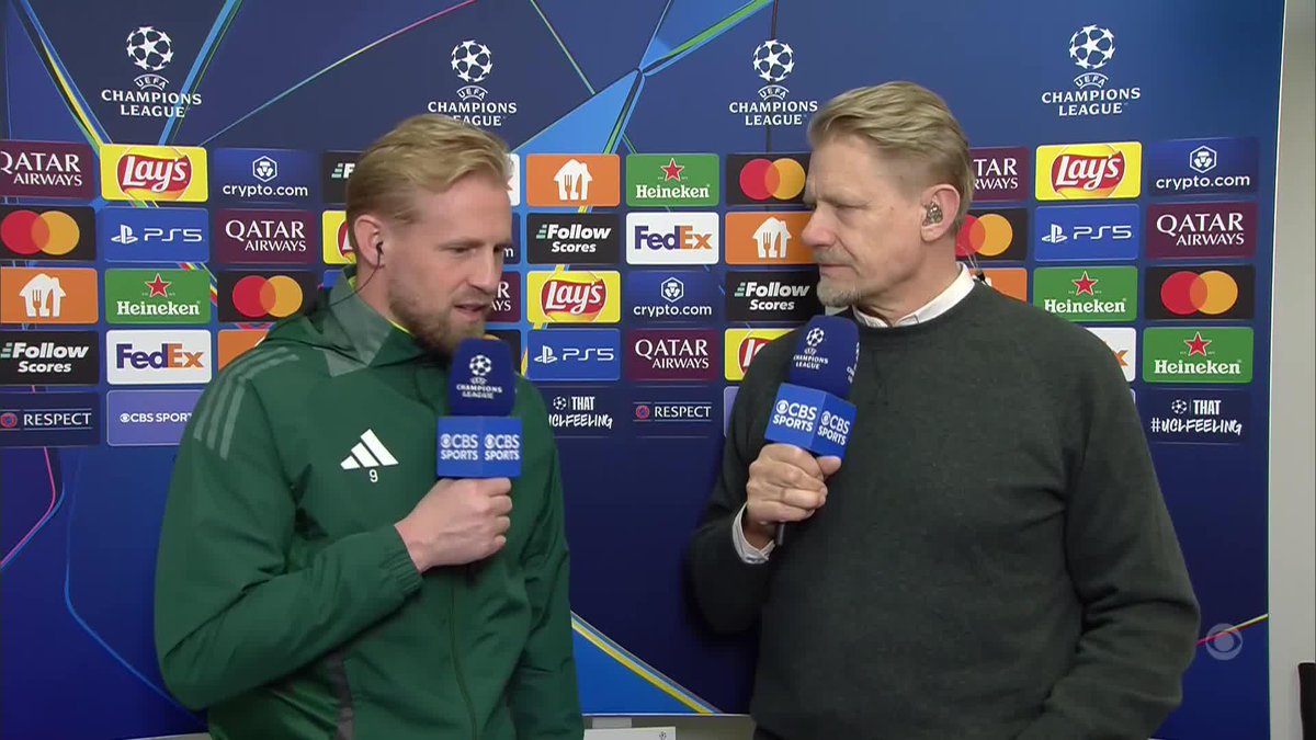 🥹🇩🇰 Incredible moment as Peter Schmeichel interviews his son Kasper after he kept a clean sheet for Celtic in the UCL! ❤️🎤