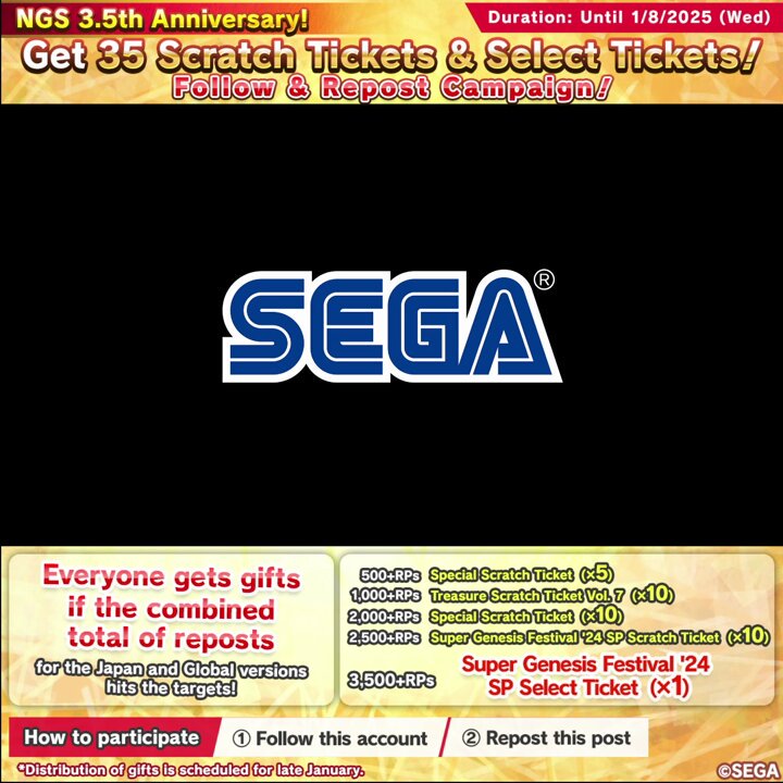 3.5th Anniversary of the #NGS launch! #SuperGenesisFestival Scratch Ticket Gift 🎁 How to participate 👉Just repost this post! All players get a Scratch Ticket gift if we hit 500+ RPs! And the Scratch Tickets get even more phabulous as we get more RPs!✨✨