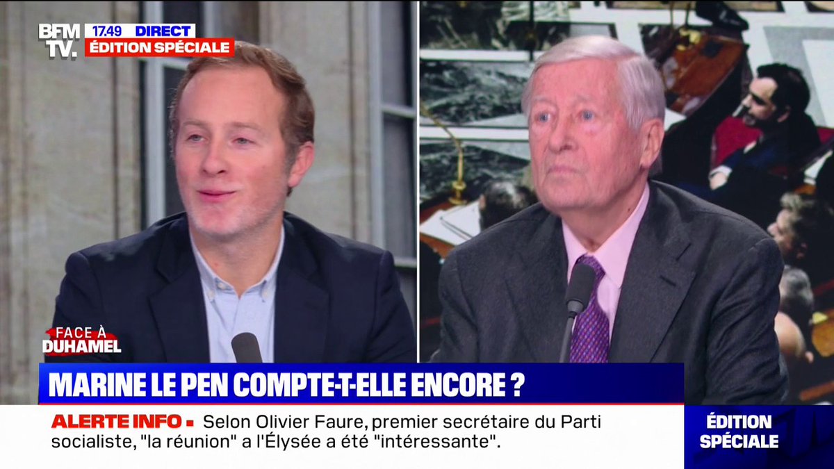 Hier, Alain Duhamel nous annonçait que Marine Le Pen était dans une mauvaise passe. Ce matin, on apprend qu’elle atteindrait 38% de votes au 1re tour en 2027 soit un bon de 3% ! Qu’ils sont brillants les Duhamel 🤣