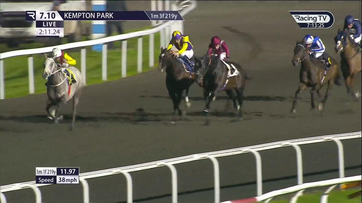 From the front 👊 Champagne Prince reigns in tonight's Listed feature Unibet Wild Flower Stakes Kempton Park Racecourse for JaneChappleHyam and William Buick 👑