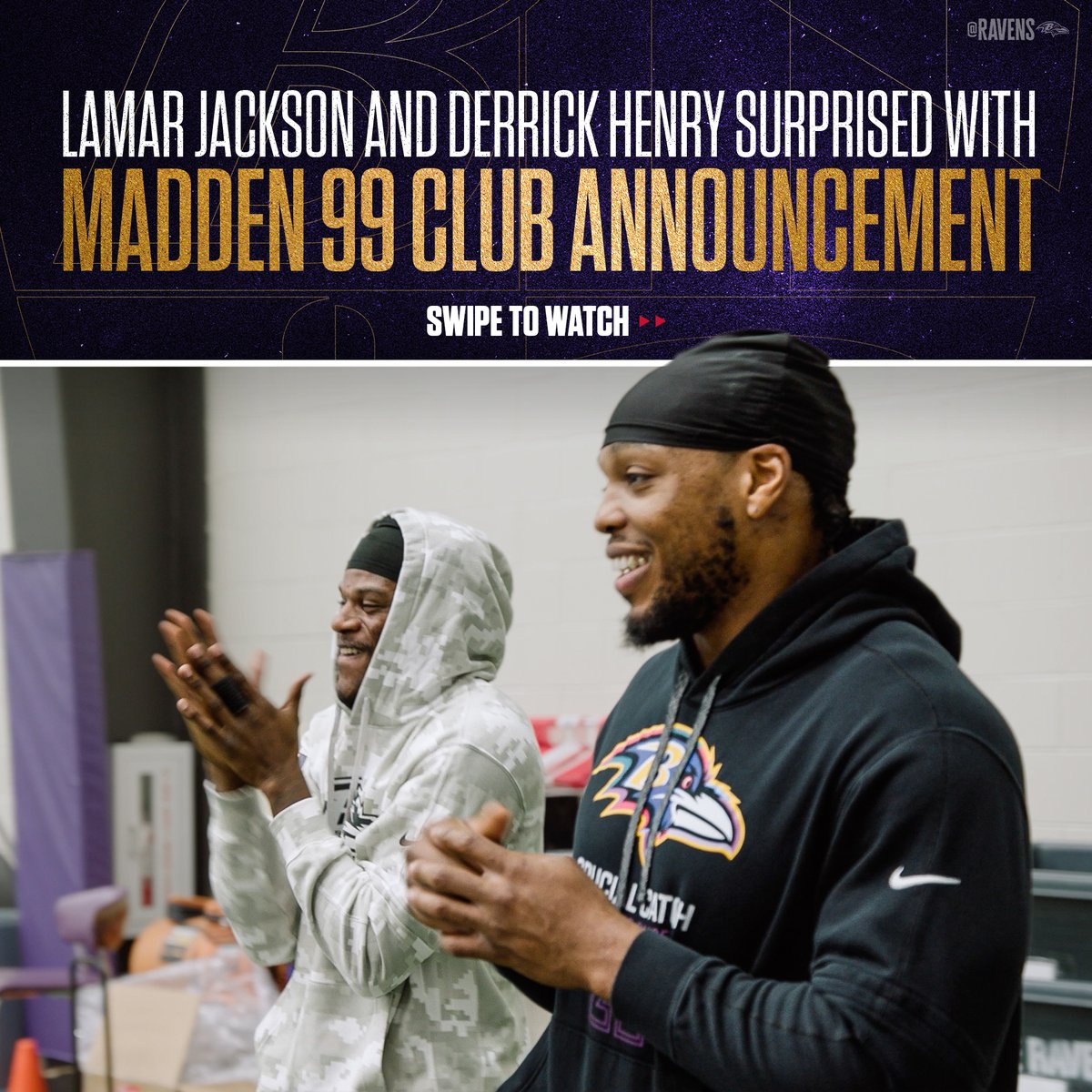 The moment Lamar Jackson and Derrick Henry found out they were in the Madden NFL 26 99 Club. 💜