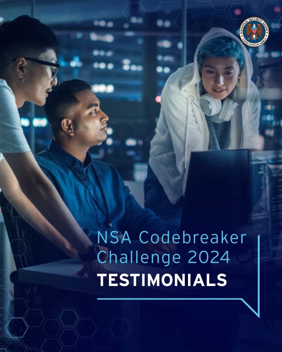 Don’t miss out on the NSA Codebreaker Challenge for students! Register by January 17 to test your puzzle-solving skills. Whether you're a pro or just curious, join the fun! Learn more and register at #codebreakerchallenge