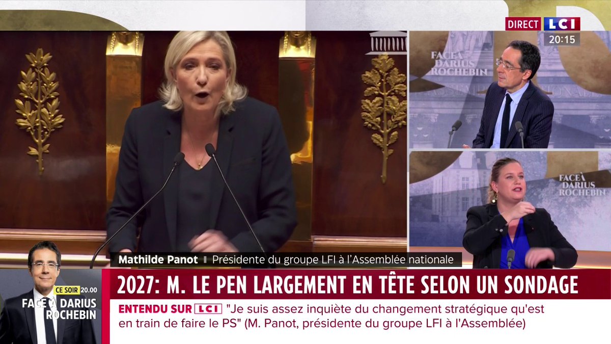 "L'extrême droite a une histoire dans ce pays. Elle a déjà gouverné, sous Vichy, et on s'en rappelle douloureusement." déclare Mathilde Panot ▶️ Face à Darius Rochebin