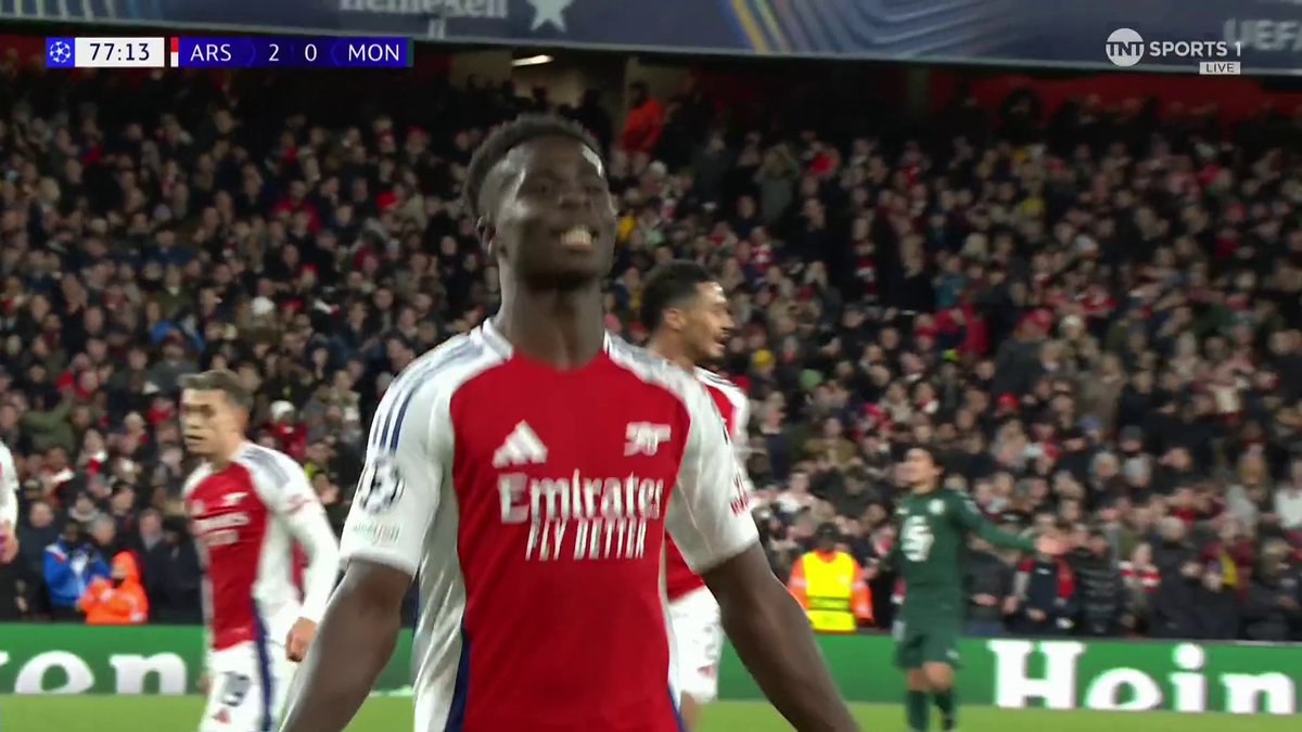 What a mistake from Mohammed Salisu 🫣 Bukayo Saka gets gifted his second goal of the night against Monaco 💫 📺 TNT Sports & discovery+ UK