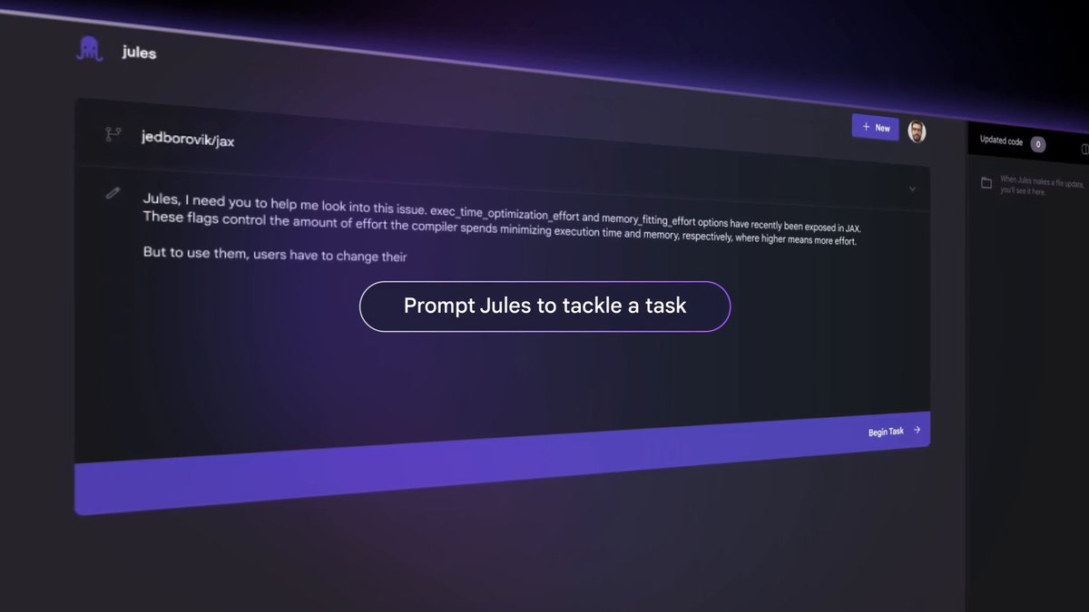 Jules is our experimental AI-powered code agent that can help devs fix bugs or other coding tasks — all with supervision. It’s now available to a group of trusted testers. Learn more →