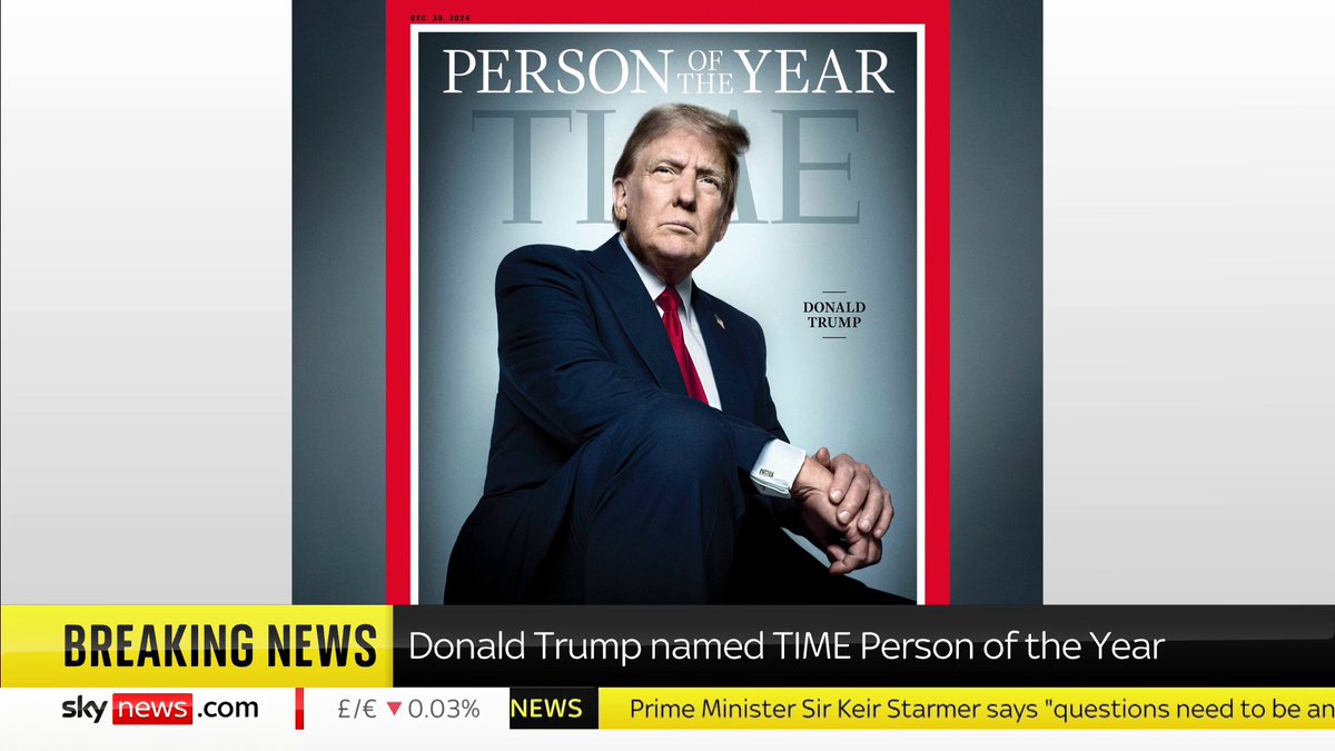 BREAKING: Donald Trump has been named Time magazine's Person Of The Year. The US president-elect beat the Princess of Wales and Elon Musk, who were also on the shortlist. 📺 Sky 501, Virgin 602, Freeview 233 and YouTube