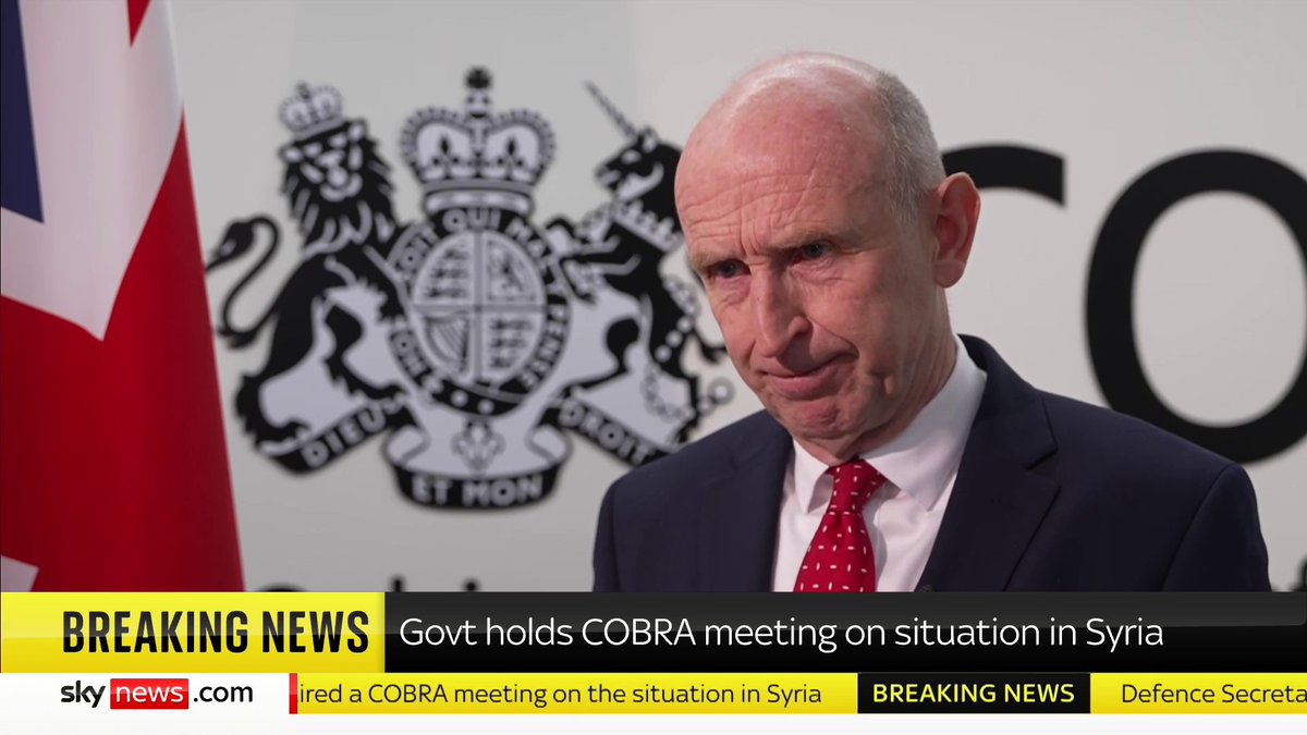 BREAKING: Defence Secretary John Healey MP has been leading a COBRA meeting this evening about the government's response to the downfall of the Assad regime. 🔗 📺 Sky 501, Virgin 602, Freeview 233 and YouTube