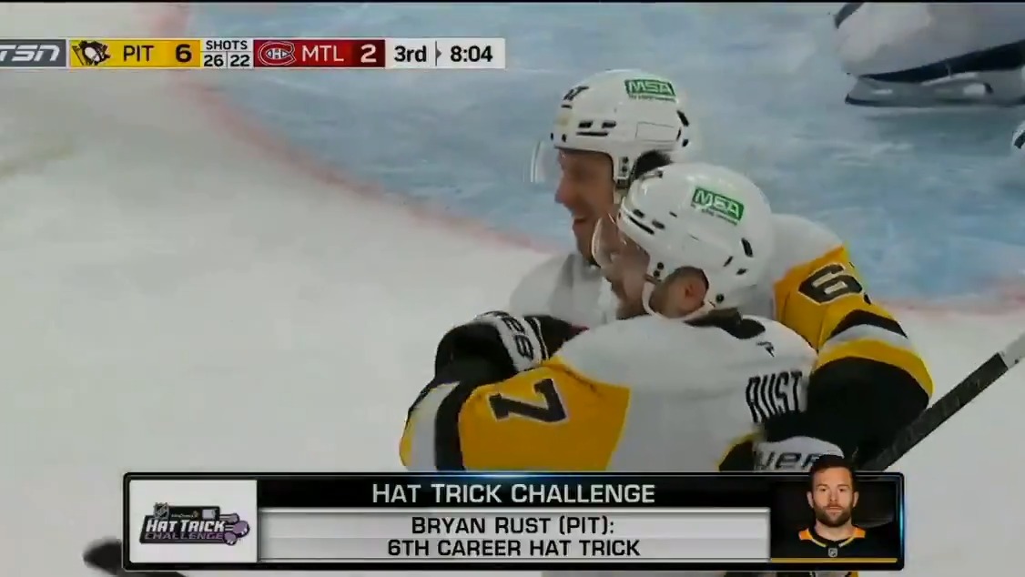 Bryan Rust records his sixth career hat trick in a NINE (9)-GOAL effort by the x - Pittsburgh Penguins‼️ #LetsGoPens
