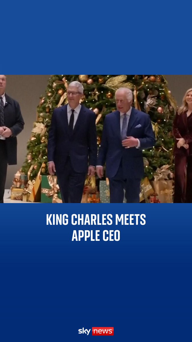 King Charles toured the festive market stalls and greeted stallholders inside the Battersea Power Stationthen visited the Apple store, he then visited the Apple store, where he was joined by Apple CEO Tim Cook.