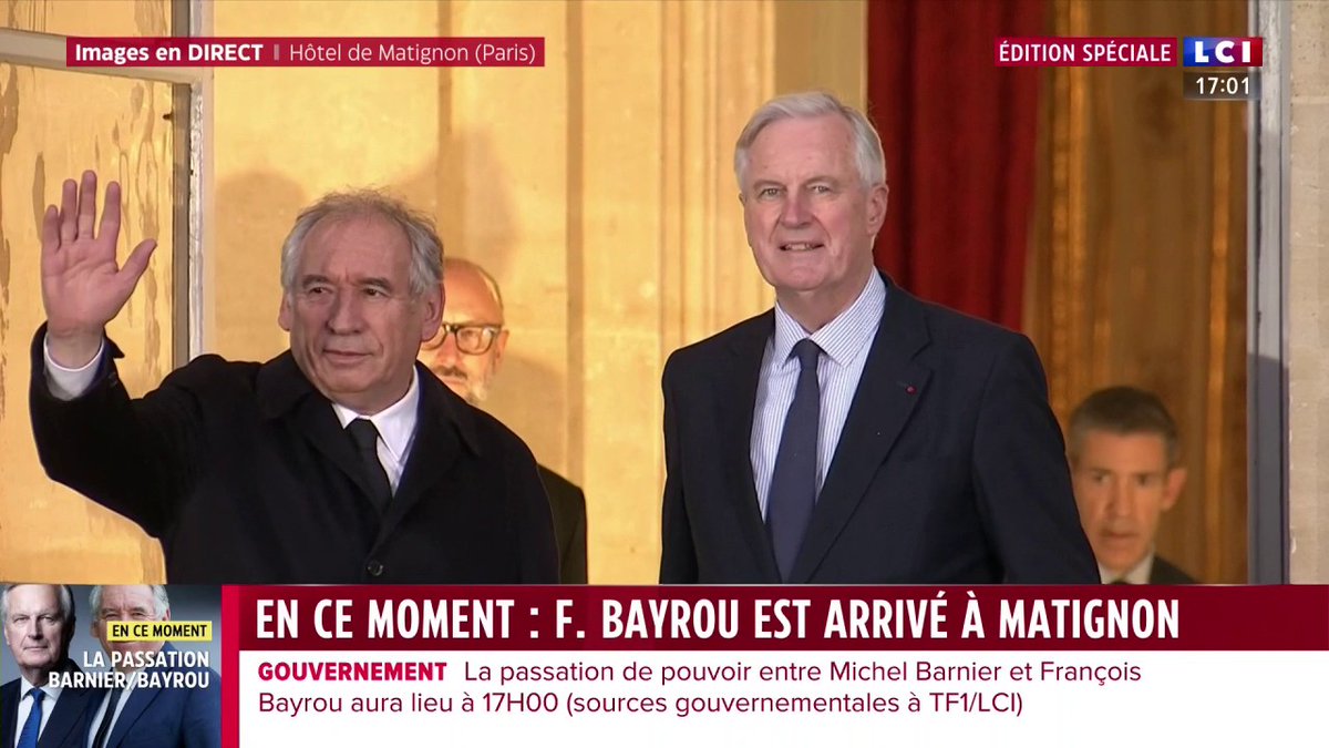 🔴 Sous les applaudissements, François Bayrou fait son arrivée à Matignon pour la passation de pouvoir avec Michel Barnier