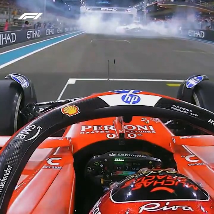Whenever you're ready... Charles Leclerc waited patiently for his future team mate to finish his donuts before parking up on Sunday! 😅 It's the last time they'll be on-track together before they're both in the famous Ferrari red ❤️ #F1