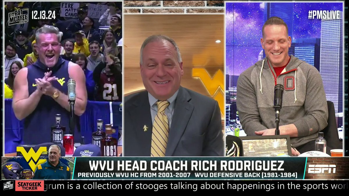 Rich Rodriguez is ready to send A.J. Hawk some WVU merch 😅 Pat McAfee