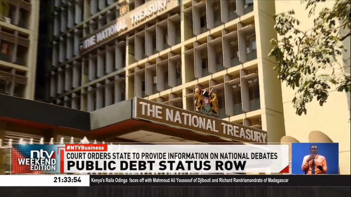 Public Debt Status Row The High Court has ordered the State, in the next 45 days, to provide information on all debt agreements entered into on behalf of the Republic of Kenya. #NTVBusiness TheNinaShaban